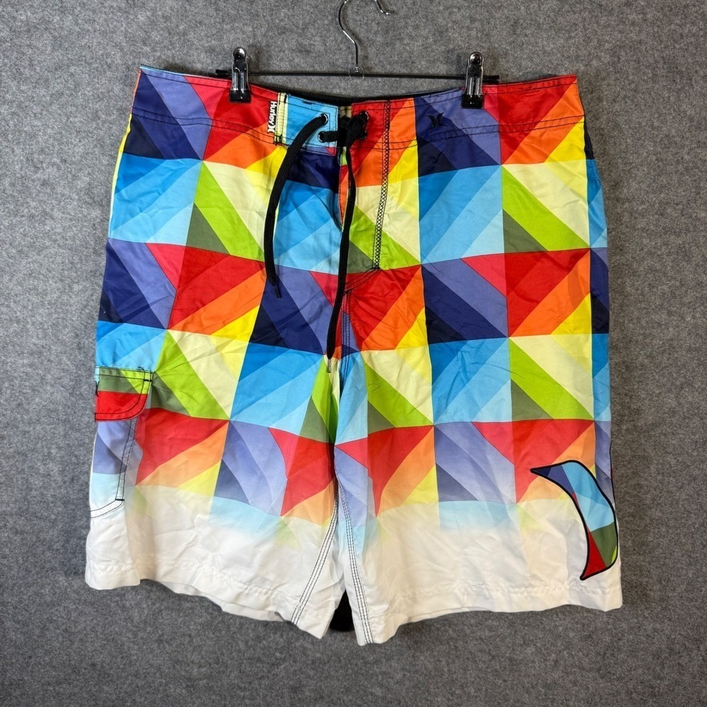 Hurley Swim Trunks Mens Colorful Geometric Print Board Shorts Swimwear